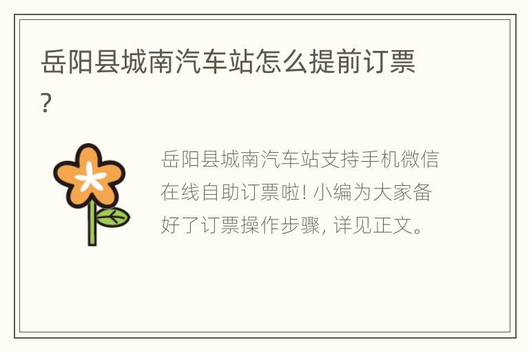 岳阳县城南汽车站怎么提前订票？