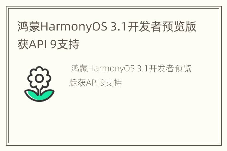 鸿蒙HarmonyOS 3.1开发者预览版获API 9支持