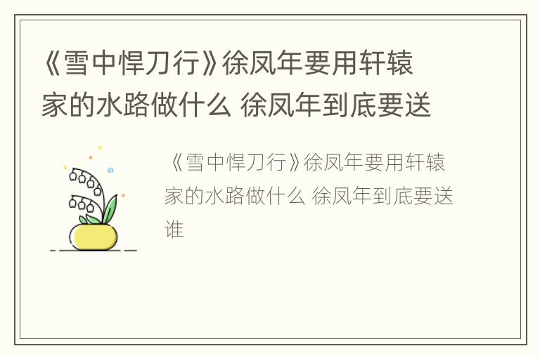 《雪中悍刀行》徐凤年要用轩辕家的水路做什么 徐凤年到底要送谁