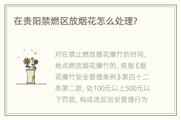 在贵阳禁燃区放烟花怎么处理？