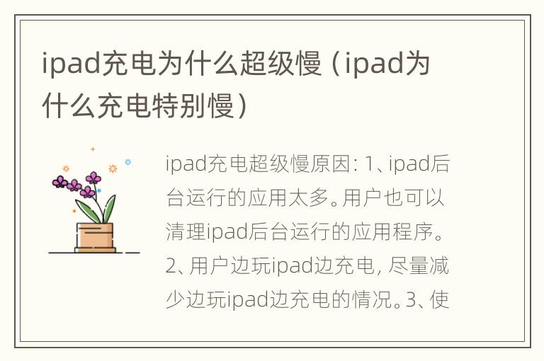 ipad充电为什么超级慢（ipad为什么充电特别慢）
