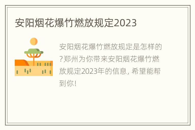 安阳烟花爆竹燃放规定2023