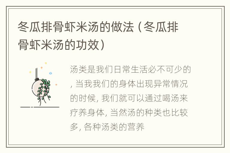 冬瓜排骨虾米汤的做法（冬瓜排骨虾米汤的功效）