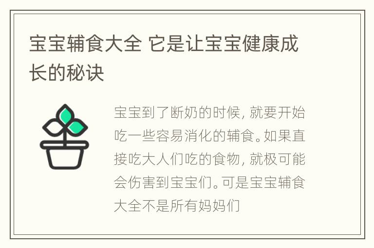 宝宝辅食大全 它是让宝宝健康成长的秘诀