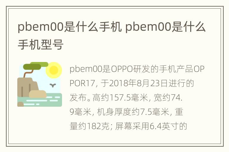 pbem00是什么手机 pbem00是什么手机型号