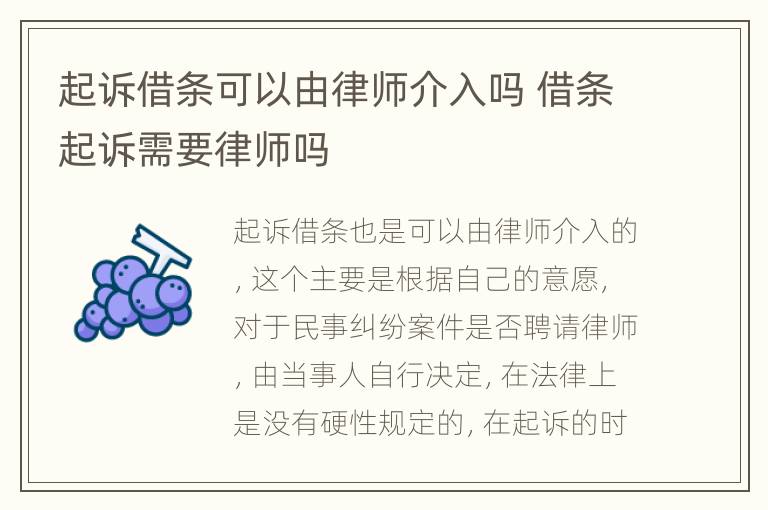 起诉借条可以由律师介入吗 借条起诉需要律师吗