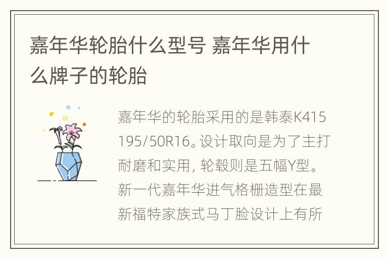 嘉年华轮胎什么型号 嘉年华用什么牌子的轮胎