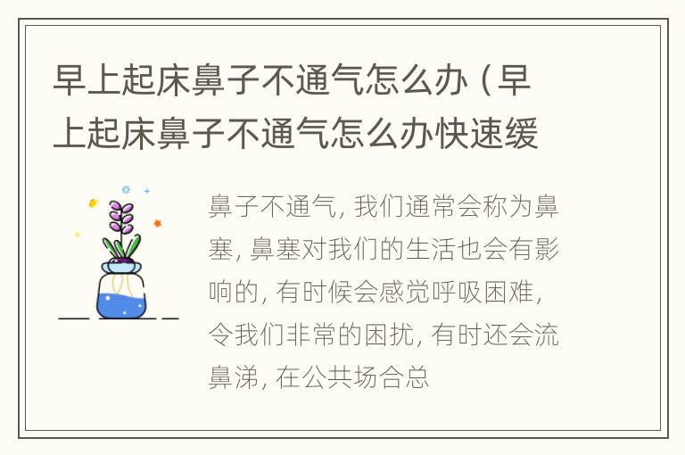 早上起床鼻子不通气怎么办（早上起床鼻子不通气怎么办快速缓解）