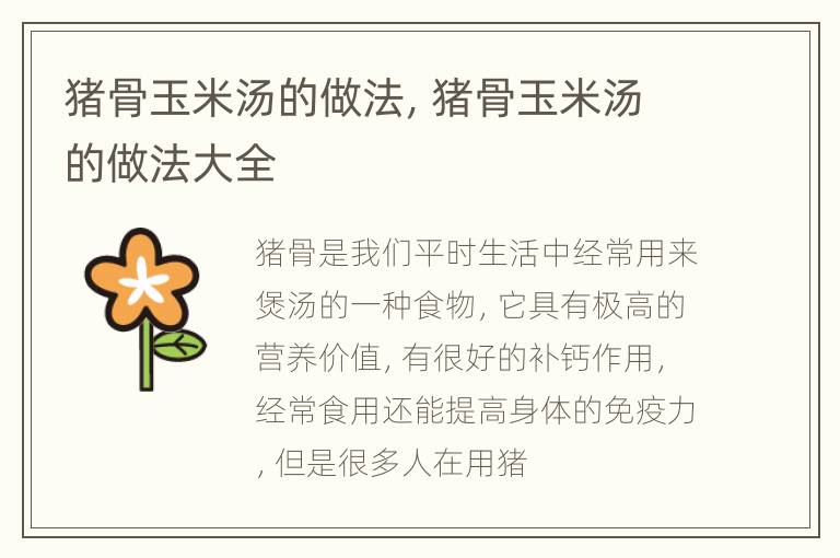 猪骨玉米汤的做法，猪骨玉米汤的做法大全