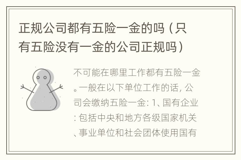 正规公司都有五险一金的吗（只有五险没有一金的公司正规吗）