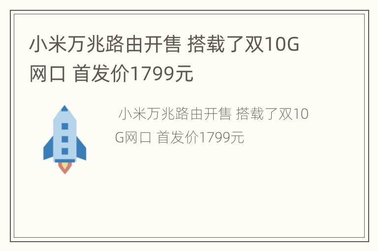 小米万兆路由开售 搭载了双10G网口 首发价1799元