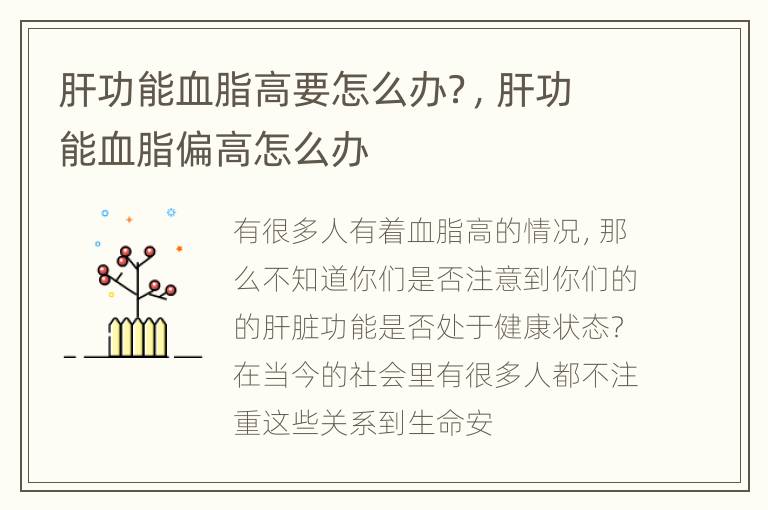 肝功能血脂高要怎么办？，肝功能血脂偏高怎么办