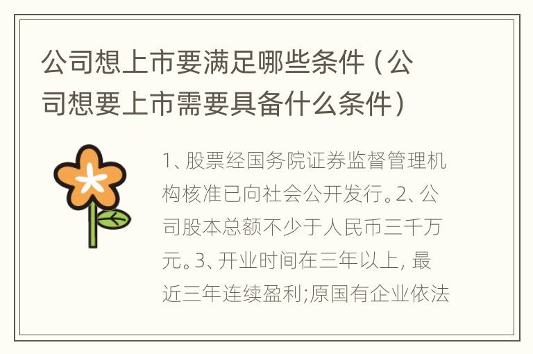 公司想上市要满足哪些条件（公司想要上市需要具备什么条件）