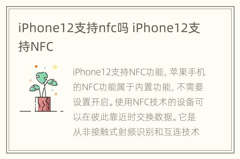iPhone12支持nfc吗 iPhone12支持NFC