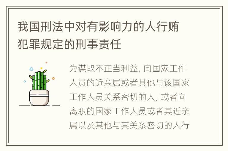 我国刑法中对有影响力的人行贿犯罪规定的刑事责任