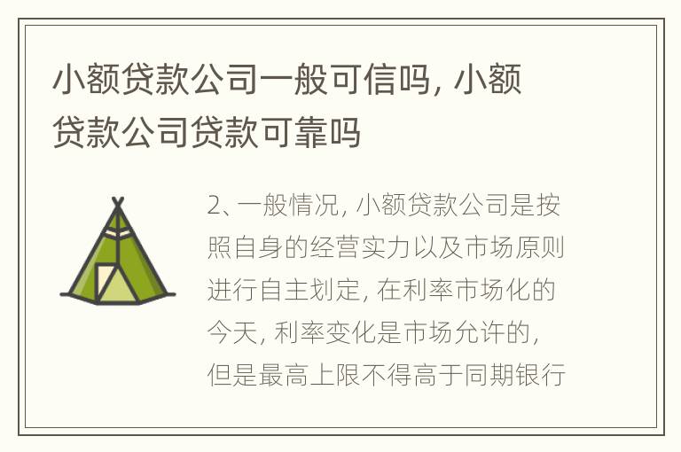 小额贷款公司一般可信吗，小额贷款公司贷款可靠吗