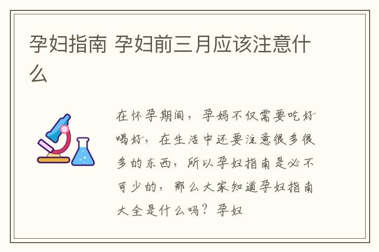 孕妇指南 孕妇前三月应该注意什么