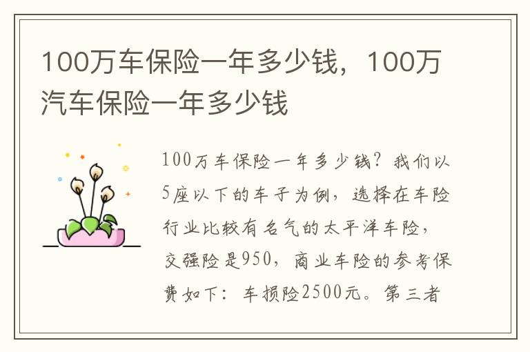 100万车保险一年多少钱，100万汽车保险一年多少钱