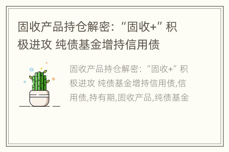 固收产品持仓解密：“固收+”积极进攻 纯债基金增持信用债