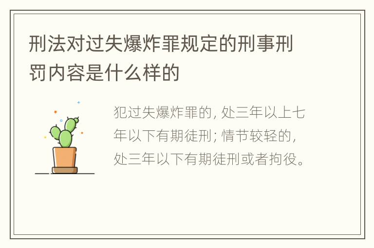 刑法对过失爆炸罪规定的刑事刑罚内容是什么样的