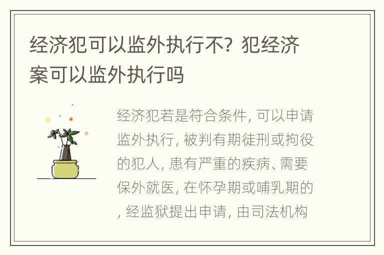 经济犯可以监外执行不？ 犯经济案可以监外执行吗