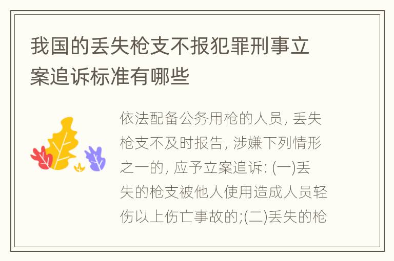 我国的丢失枪支不报犯罪刑事立案追诉标准有哪些