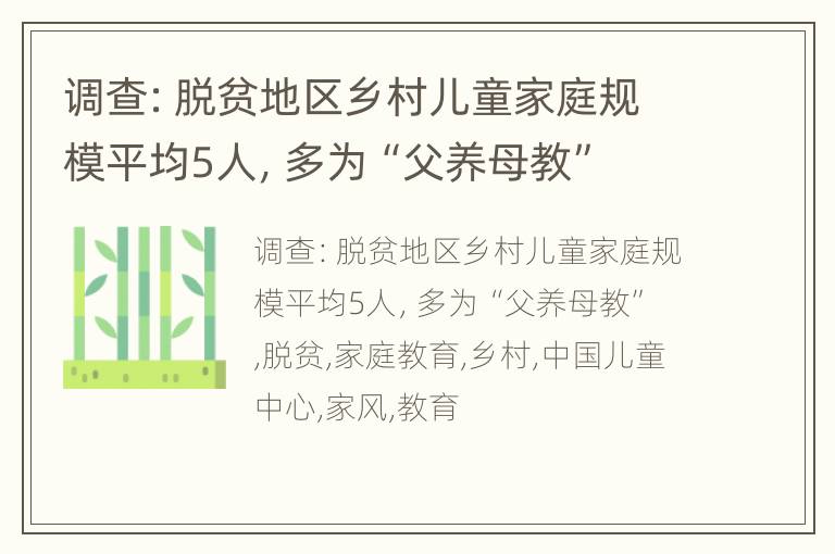 调查：脱贫地区乡村儿童家庭规模平均5人，多为“父养母教”