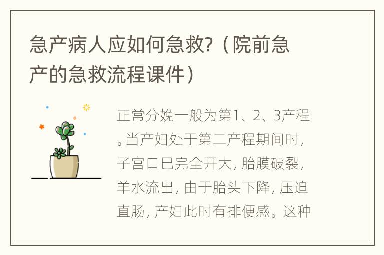 急产病人应如何急救？（院前急产的急救流程课件）