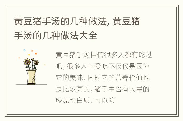 黄豆猪手汤的几种做法，黄豆猪手汤的几种做法大全