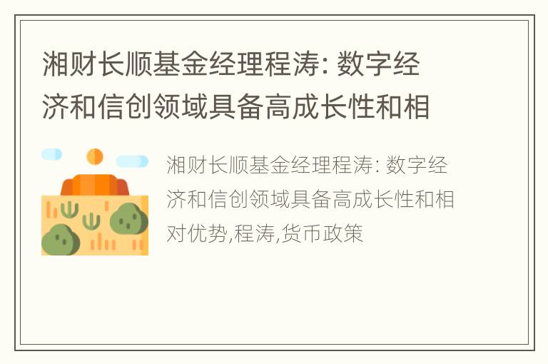 湘财长顺基金经理程涛：数字经济和信创领域具备高成长性和相对优势