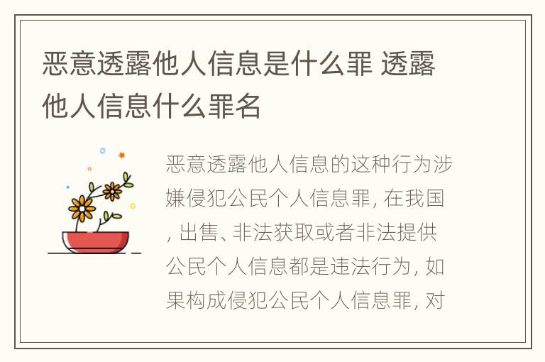 恶意透露他人信息是什么罪 透露他人信息什么罪名
