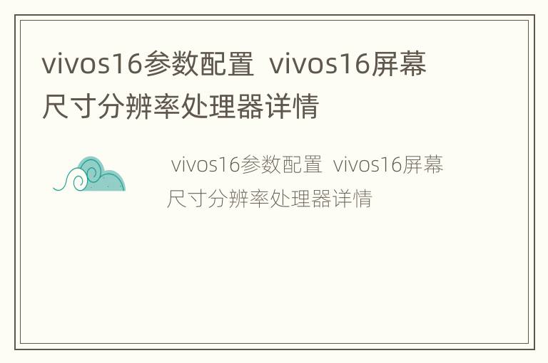 vivos16参数配置  vivos16屏幕尺寸分辨率处理器详情