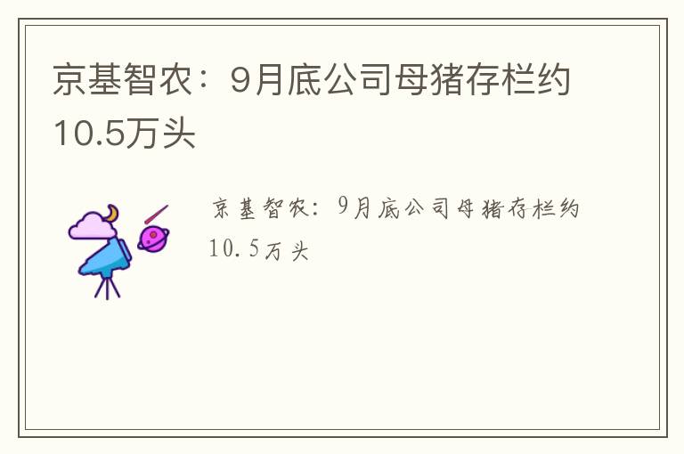 京基智农：9月底公司母猪存栏约10.5万头