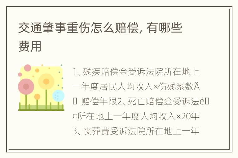 交通肇事重伤怎么赔偿，有哪些费用