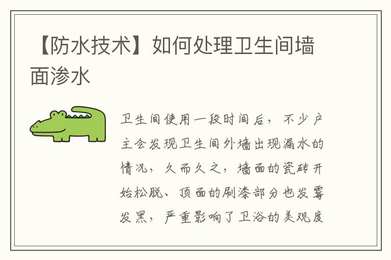 【防水技术】如何处理卫生间墙面渗水