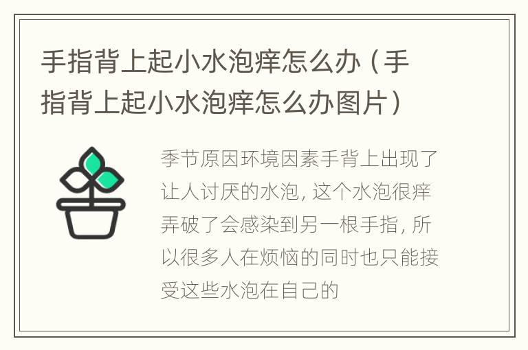 手指背上起小水泡痒怎么办（手指背上起小水泡痒怎么办图片）