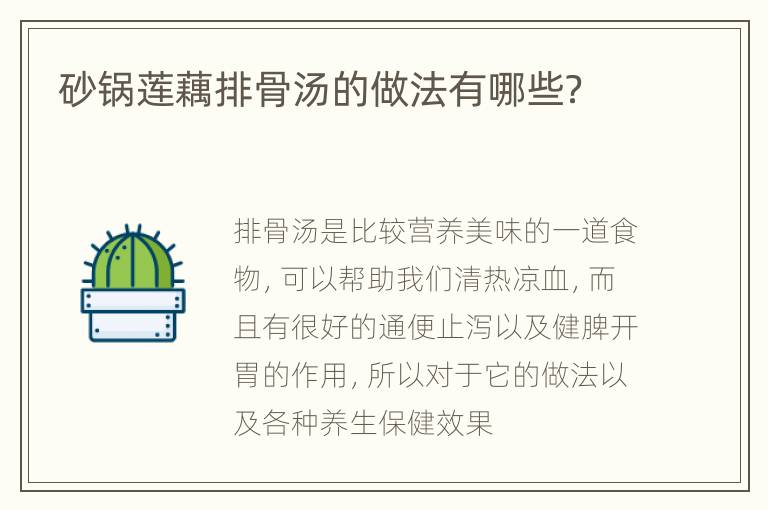 砂锅莲藕排骨汤的做法有哪些？