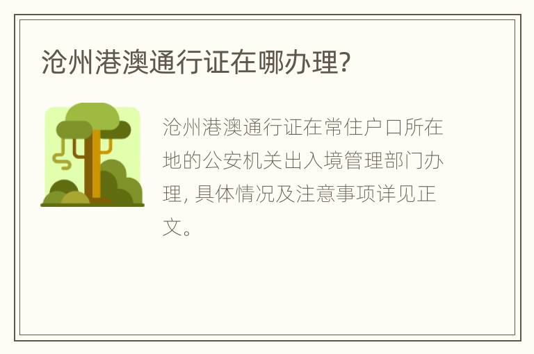 沧州港澳通行证在哪办理?