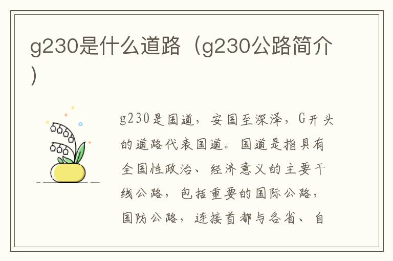 g230是什么道路（g230公路简介）