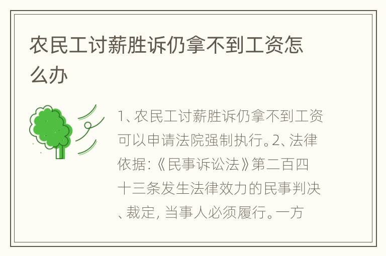 农民工讨薪胜诉仍拿不到工资怎么办