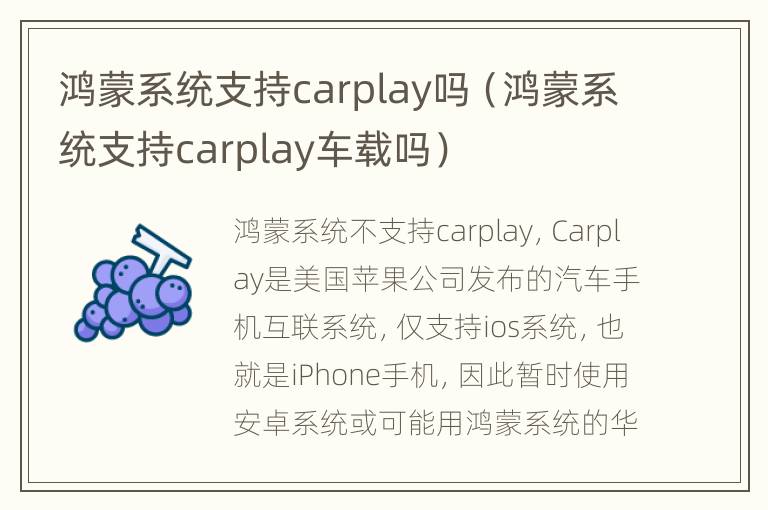 鸿蒙系统支持carplay吗（鸿蒙系统支持carplay车载吗）