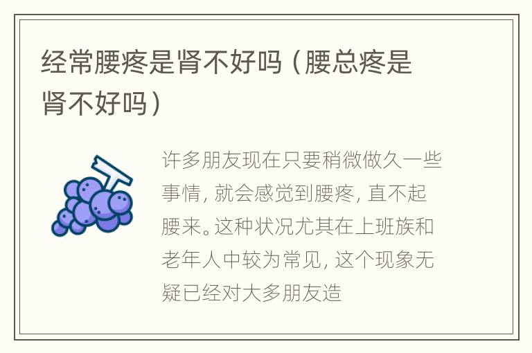 经常腰疼是肾不好吗（腰总疼是肾不好吗）
