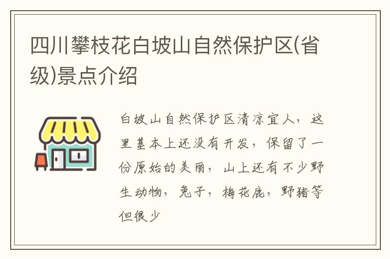 四川攀枝花白坡山自然保护区(省级)景点介绍