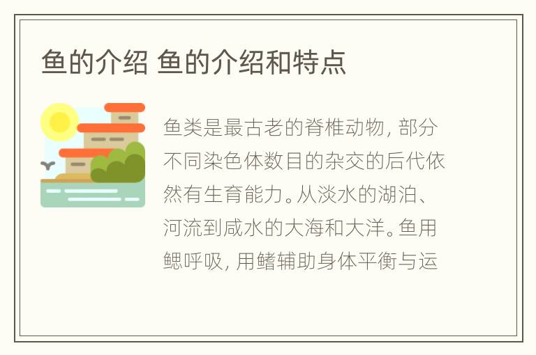 鱼的介绍 鱼的介绍和特点