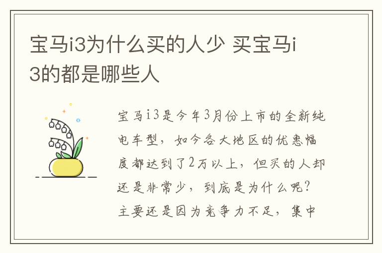 宝马i3为什么买的人少 买宝马i3的都是哪些人