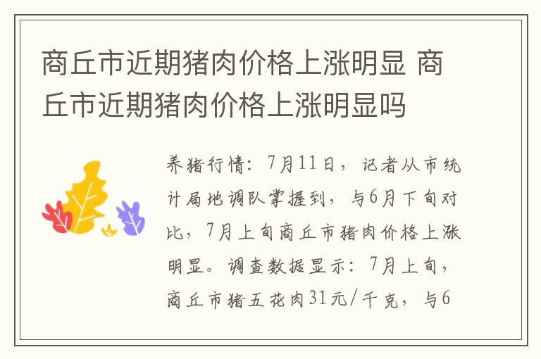 商丘市近期猪肉价格上涨明显 商丘市近期猪肉价格上涨明显吗