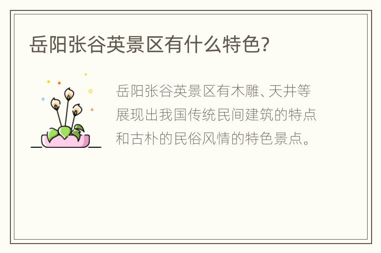 岳阳张谷英景区有什么特色？