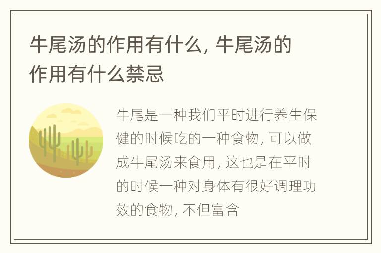 牛尾汤的作用有什么，牛尾汤的作用有什么禁忌