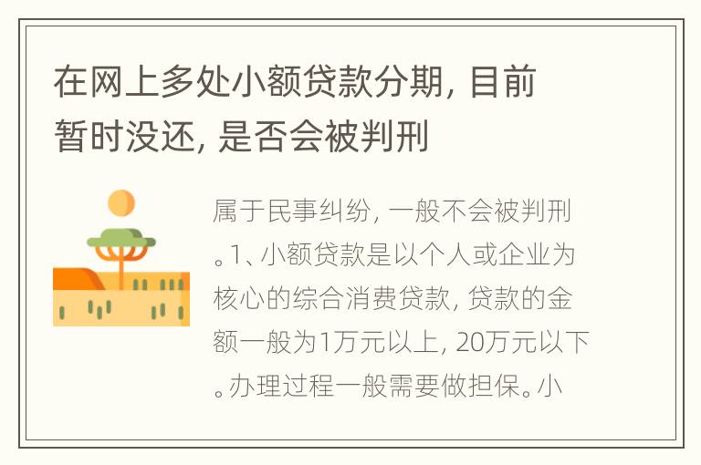 在网上多处小额贷款分期，目前暂时没还，是否会被判刑