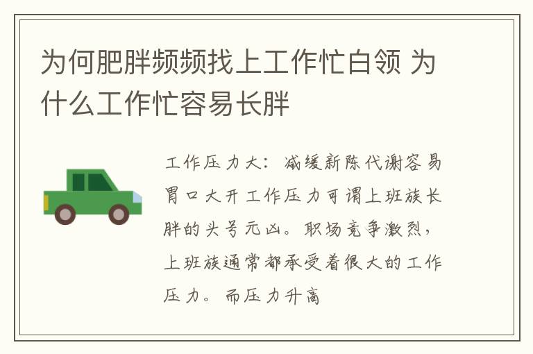 为何肥胖频频找上工作忙白领 为什么工作忙容易长胖